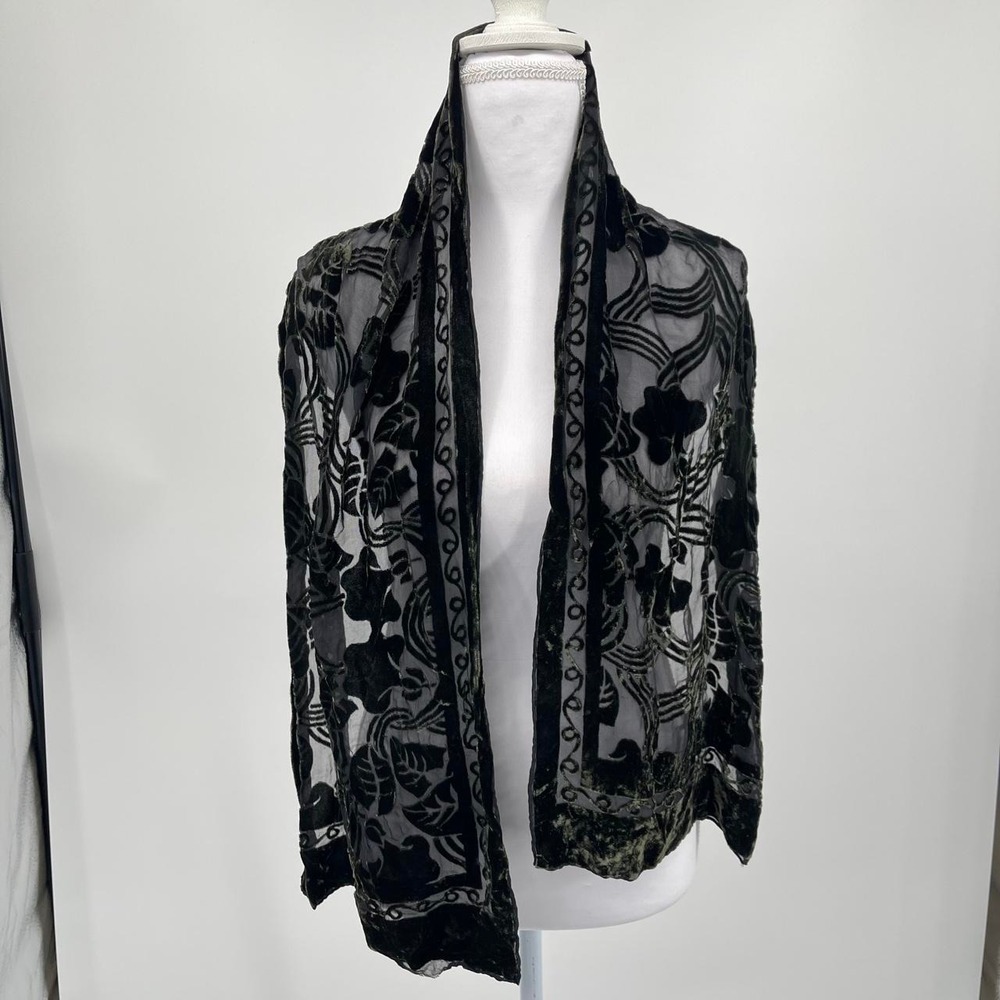 VIntage 90s Gothic Velvet Burnout Wrap Scarf Floral Whimsigoth Witchy Boho Fairy